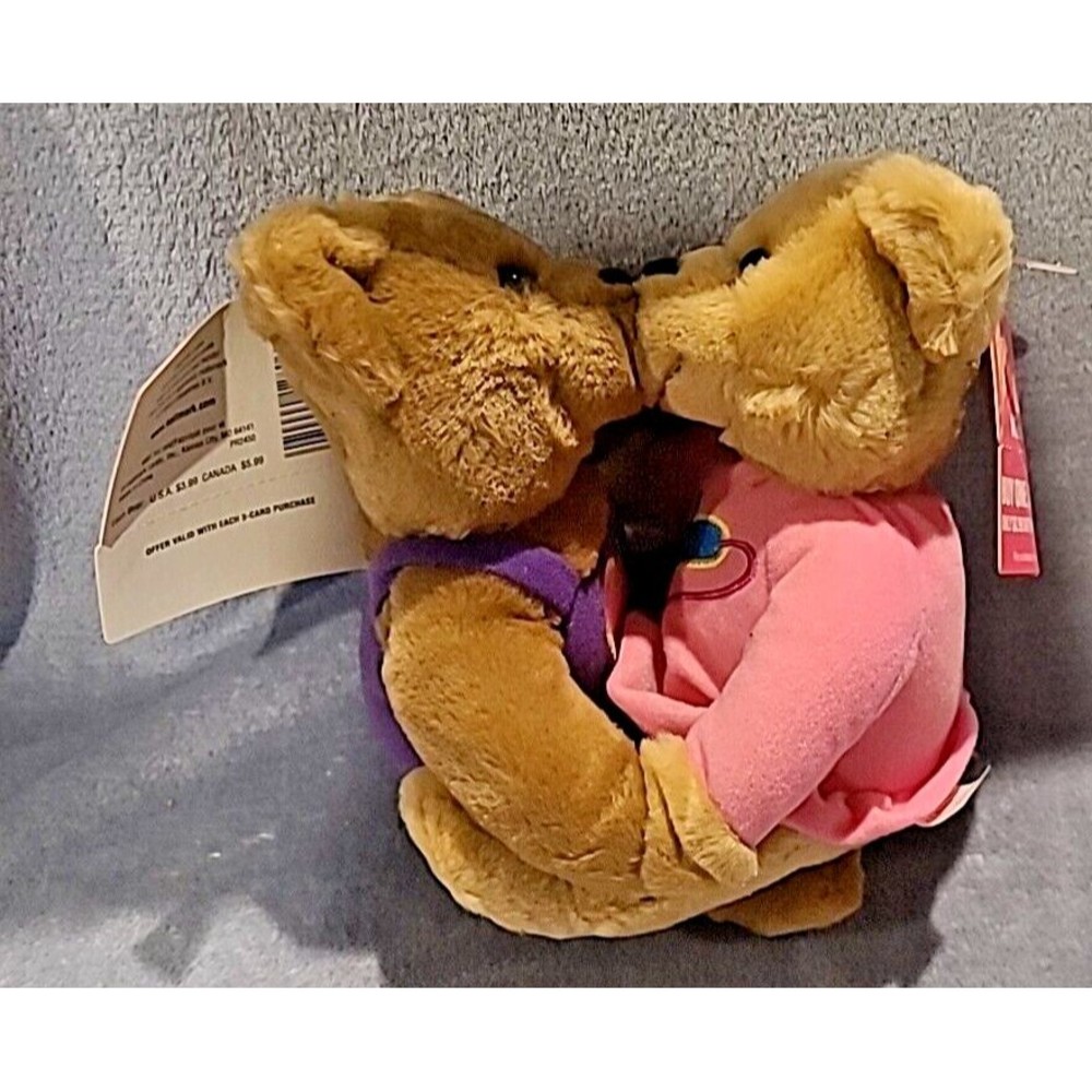 Hallmark Love and Kiss Kiss Bears Magnetic Noses & Hold Hands! Pink Purple
